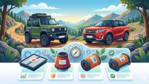 Современная иллюстрация воздушных фильтров для автомобилей Suzuki Jimny и Vitara на светлом фоне